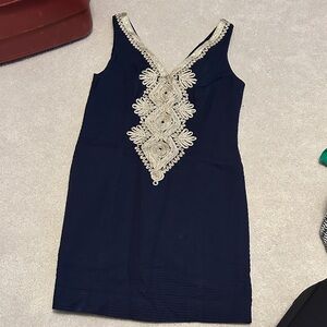 Lilly Pulitzer Navy Dress with Gold Embellishments